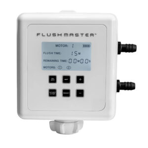 FlushMaster irrigation timer with digital display and controls.