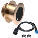 Bronze transducer and cables for marine electronics.