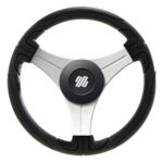 Modern black and silver car steering wheel