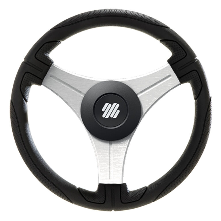 Modern black and silver car steering wheel