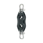 Black marine block with shackles for rigging.
