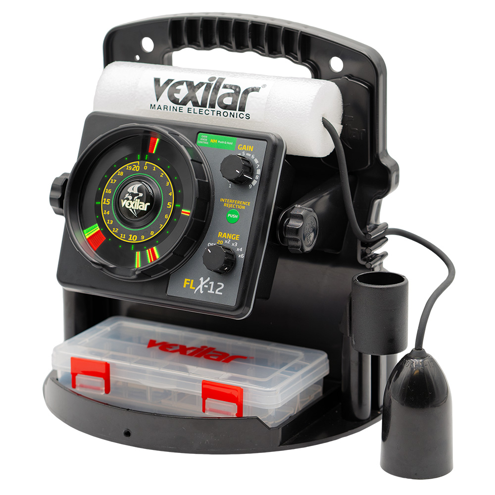 Vexilar marine fish finder with ice fishing accessories.
