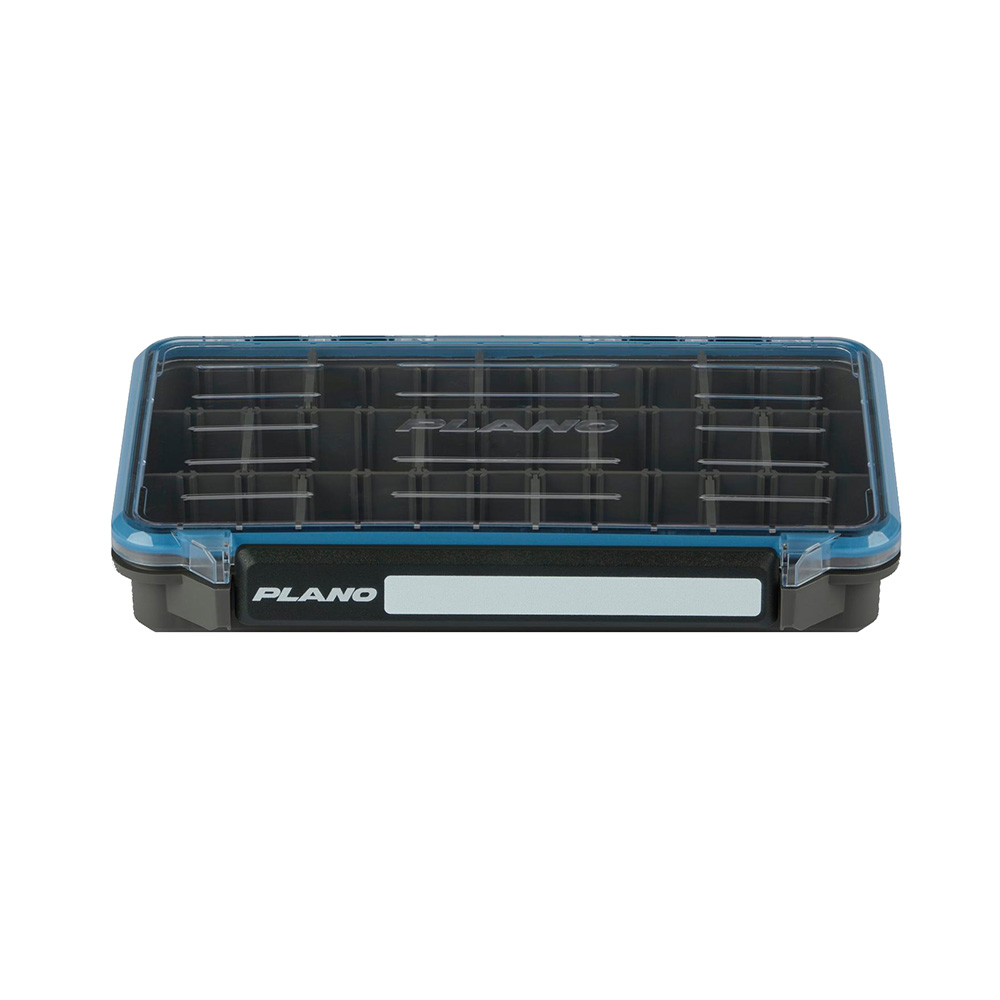 Plano plastic tackle box with multiple compartments.