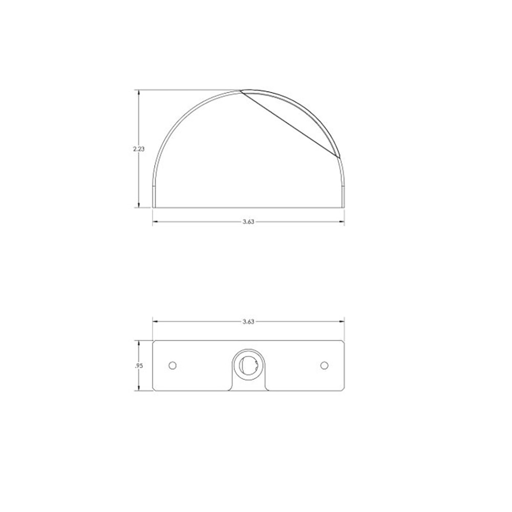 Technical drawing of a dome-shaped object.