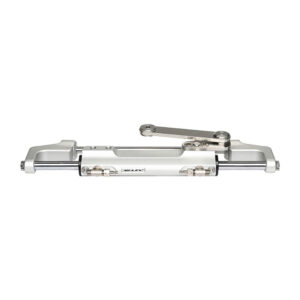 Hydraulic cylinder with silver components and arm lever.
