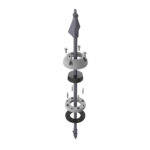 Metal pole assembly diagram with screws.