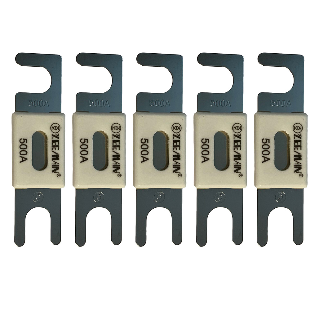 Five 500A blade fuses in a row.
