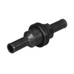 Black plastic inline valve for fluid systems.