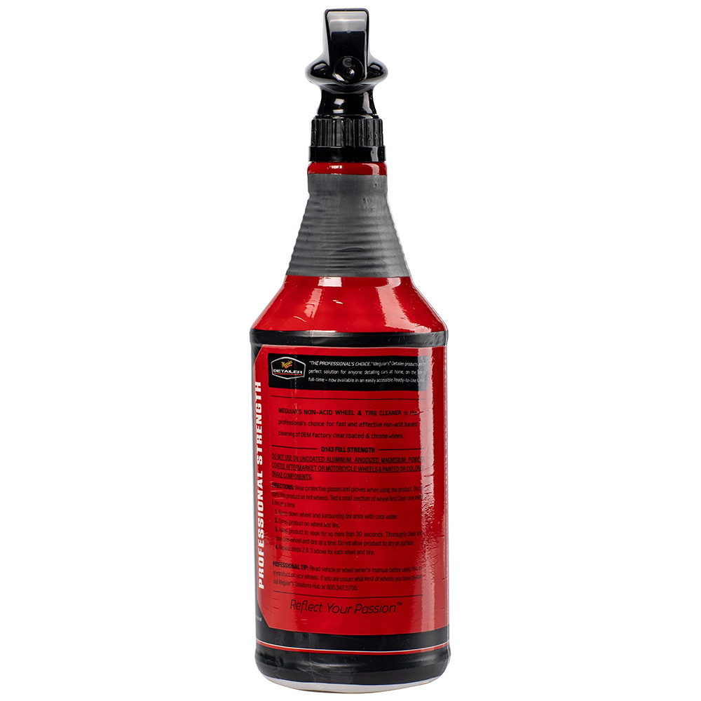 Red bottle of non-acid wheel cleaner