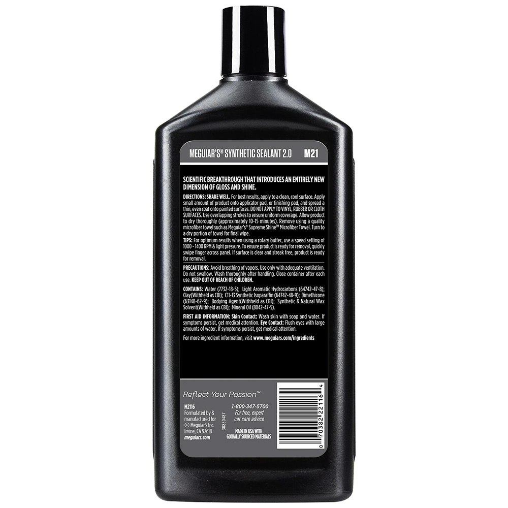 Meguiar's Synthetic Sealant 2.0 bottle back label.