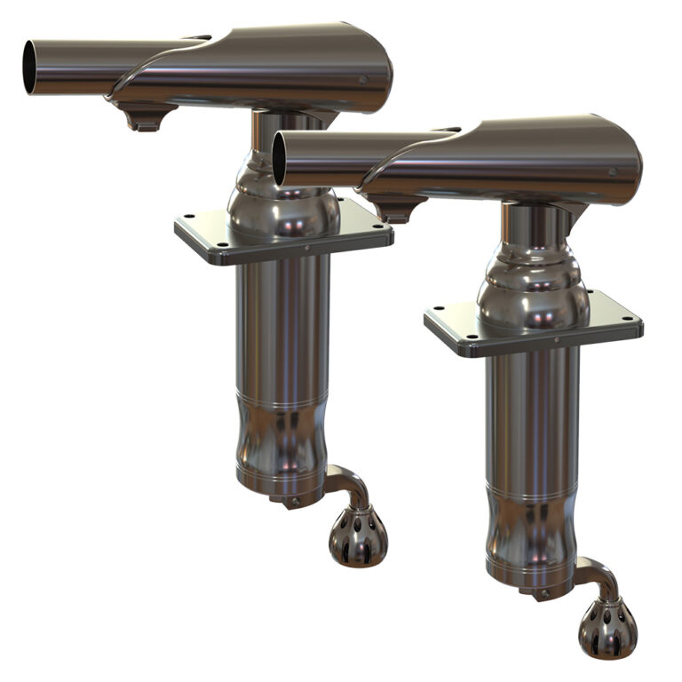 Twin chrome exhaust pipe extension fittings.