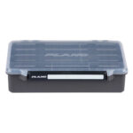 Clear plastic storage box with black base lid