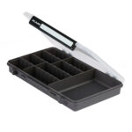 Plano storage organizer box with compartments open