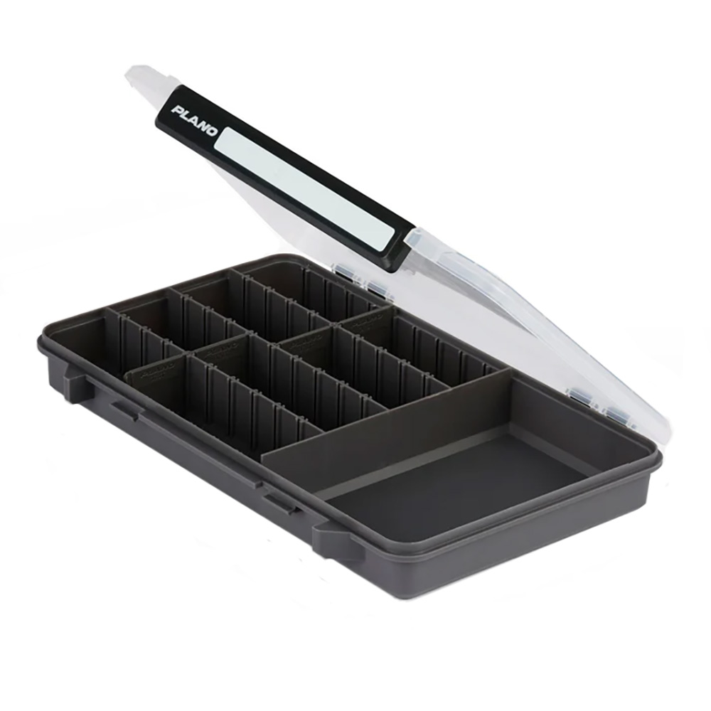 Plano storage organizer box with compartments open