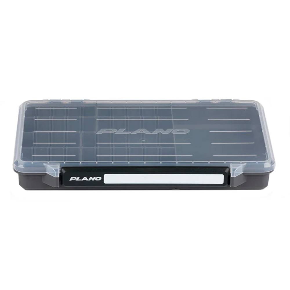 Clear plastic storage box with compartments.