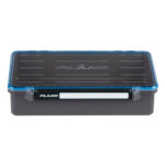 Plano transparent storage box with black lid.