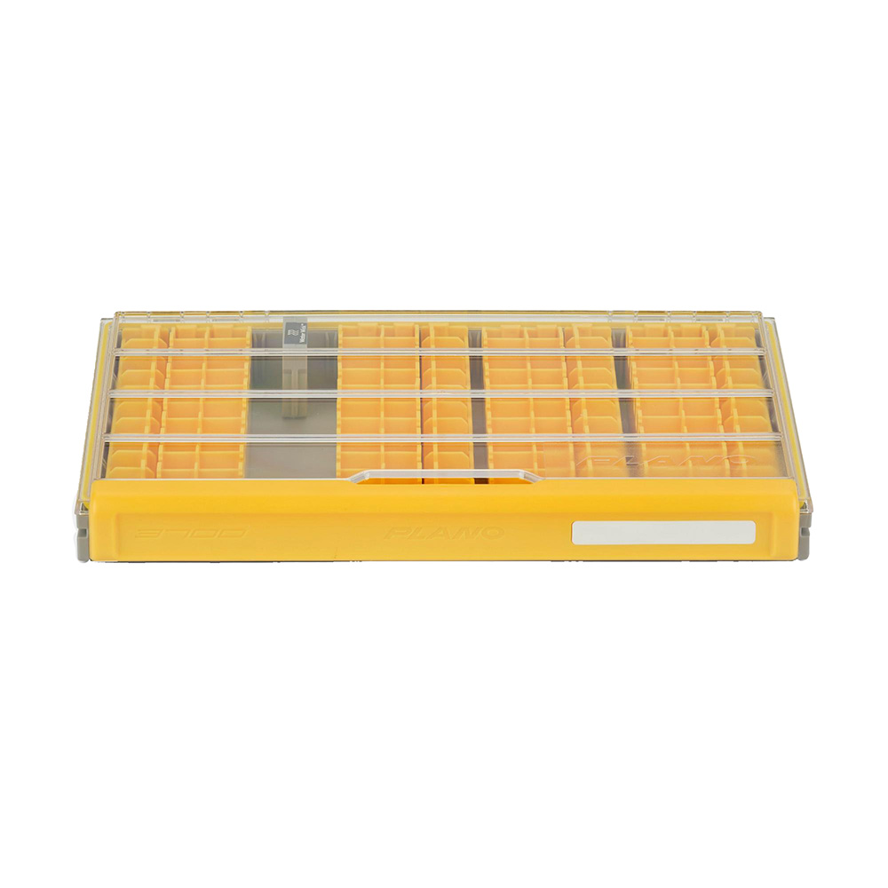 Yellow plastic storage box with compartments