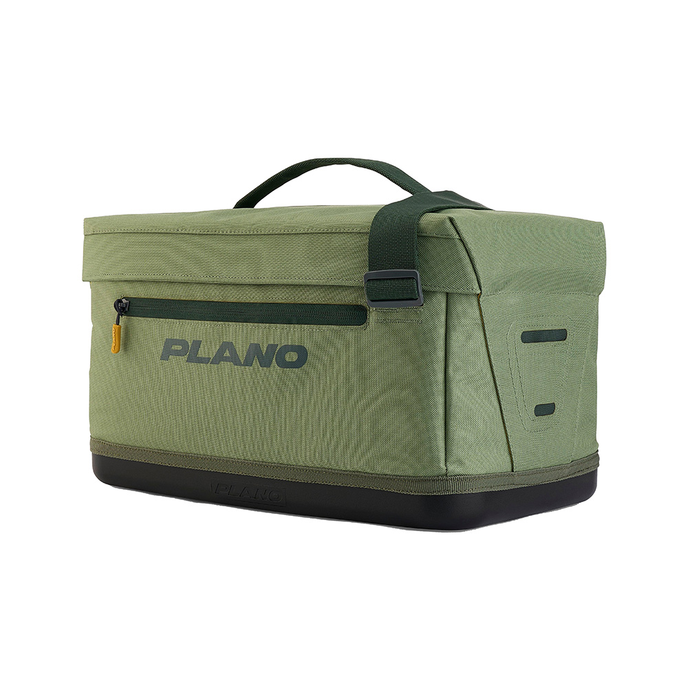 Green Plano bag with handle and front pocket.