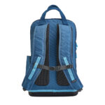 Blue backpack with padded straps and handles.