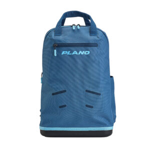 Blue Plano backpack with front zip pocket.