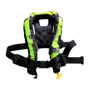 Inflatable life jacket with neon accents.