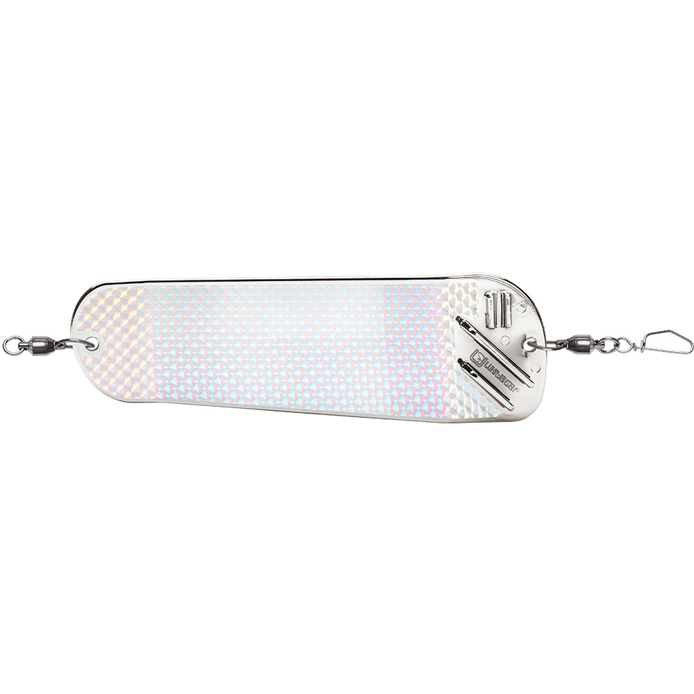 Fishing lure with reflective finish and swivels.