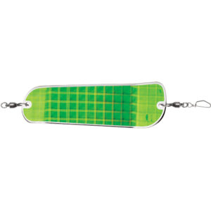 Green fishing lure with checkered pattern