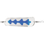 Fishing lure with blue holographic pattern.