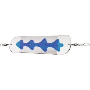 Fishing lure with blue holographic pattern.