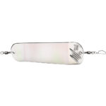 Fishing trolling flasher with metal clip attachment.