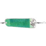 Green fishing flasher with metal swivels.