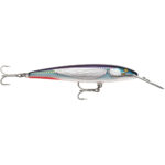 Colorful fishing lure with treble hooks.
