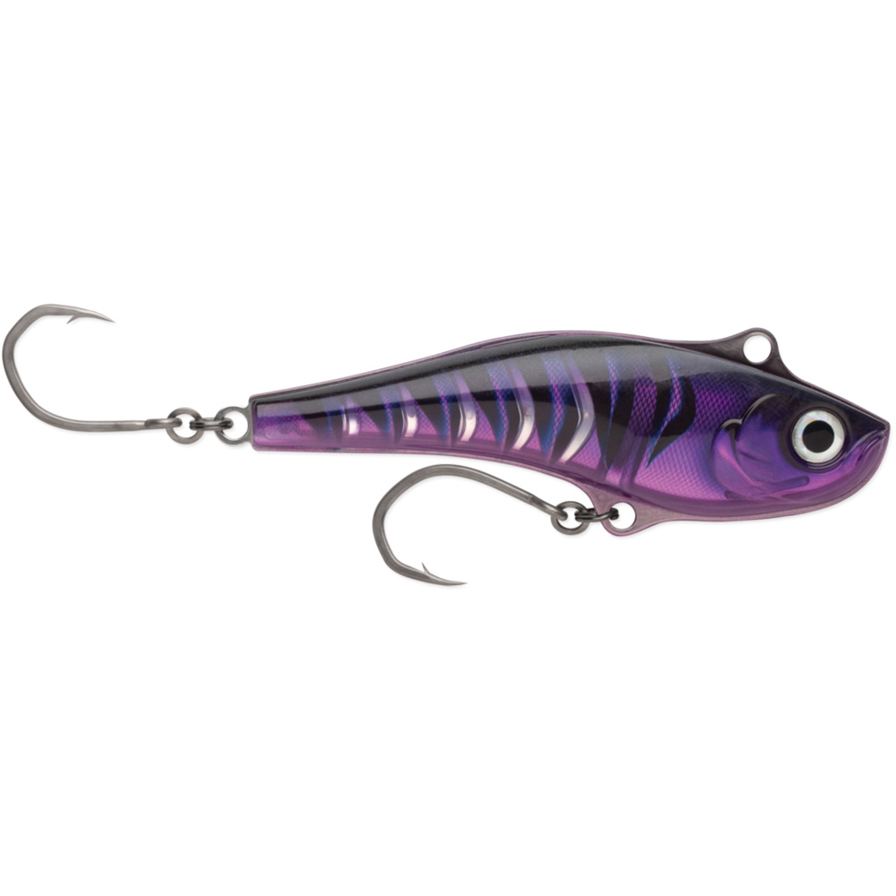 Purple fishing lure with double hooks.