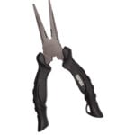 Black multi-tool pliers with ergonomic handles.
