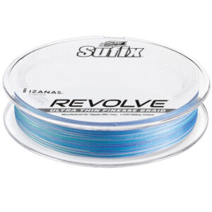Blue fishing line spool, Sufix Revolve brand.