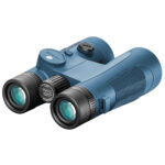 Blue binoculars with textured grip.