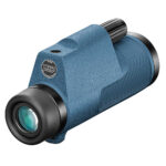 Blue compact monocular telescope with textured grip.