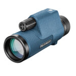 Blue monocular telescope with lens and focus knob