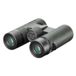 Black compact binoculars, close-up view.