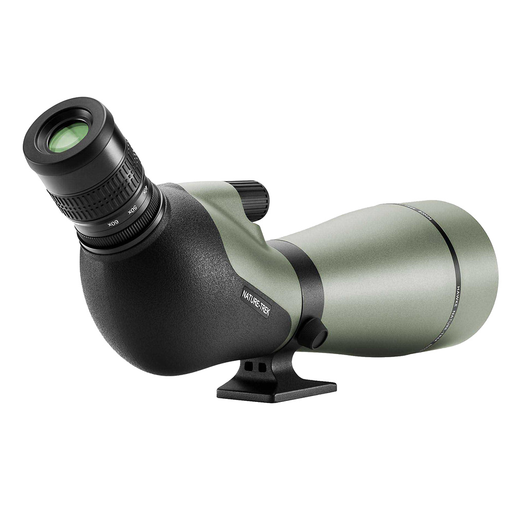 Green and black spotting scope with eyepiece.