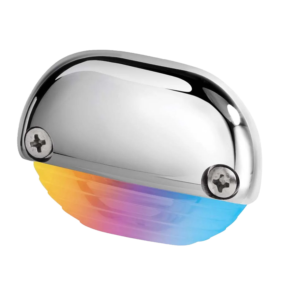 Chrome boat light with colorful LED glow.