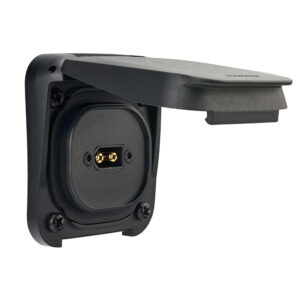 Black socket with protective cover open