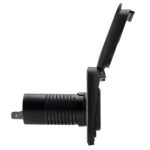 Side view of black USB port with cover.