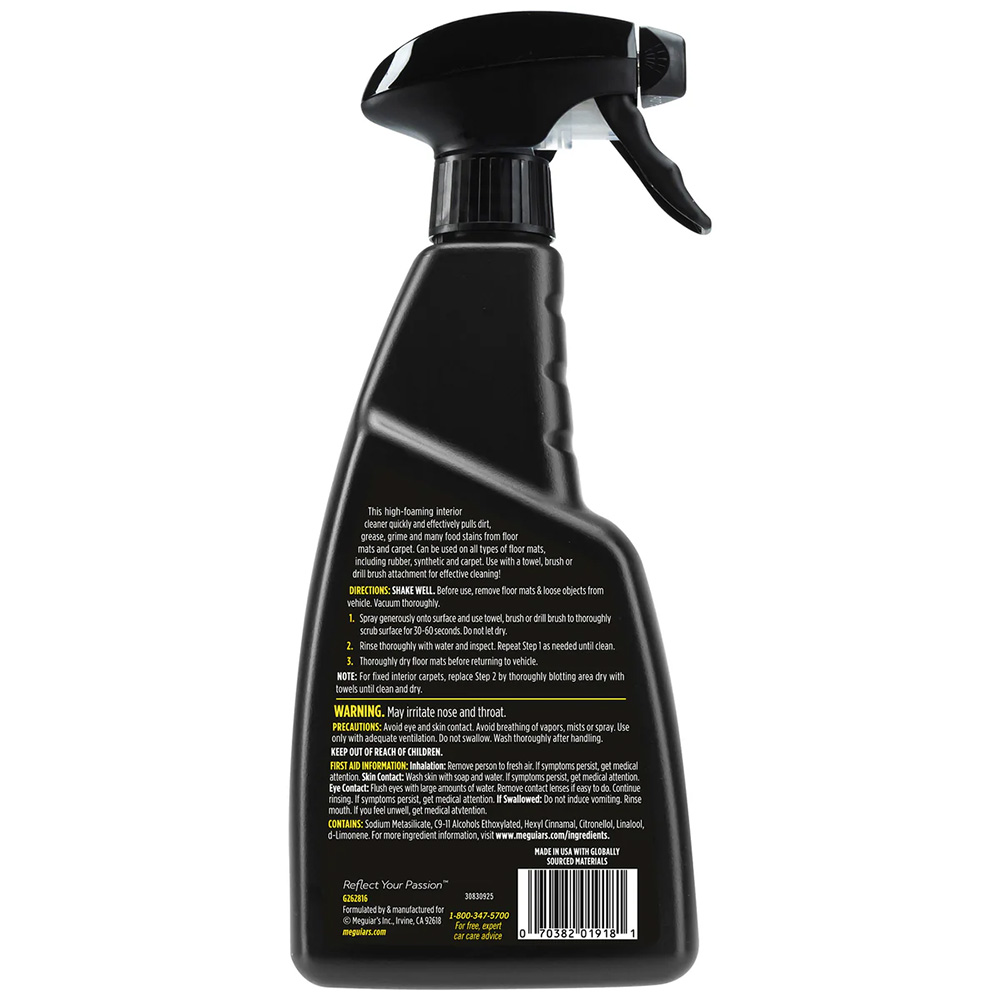 Black spray bottle with instructions and warnings printed.