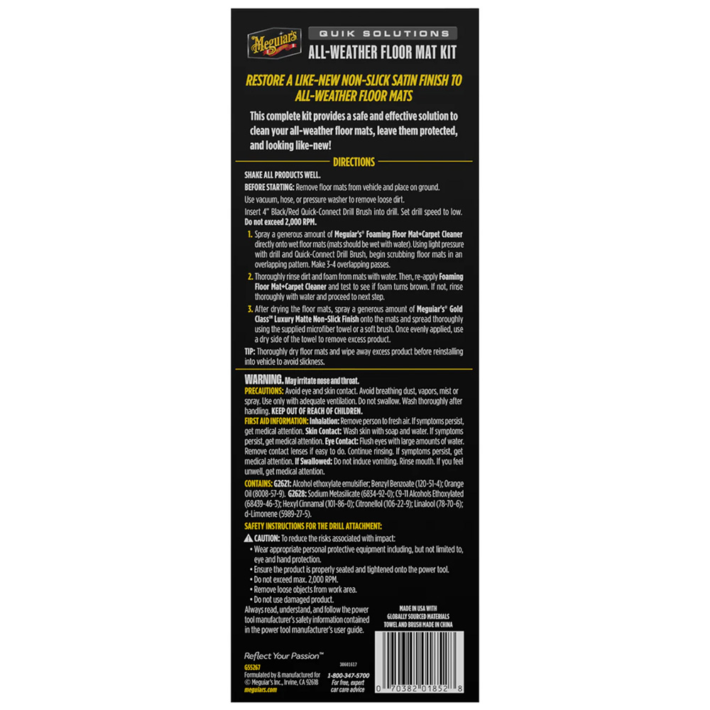 Meguiar's All-Weather Floor Mat Kit instructions.