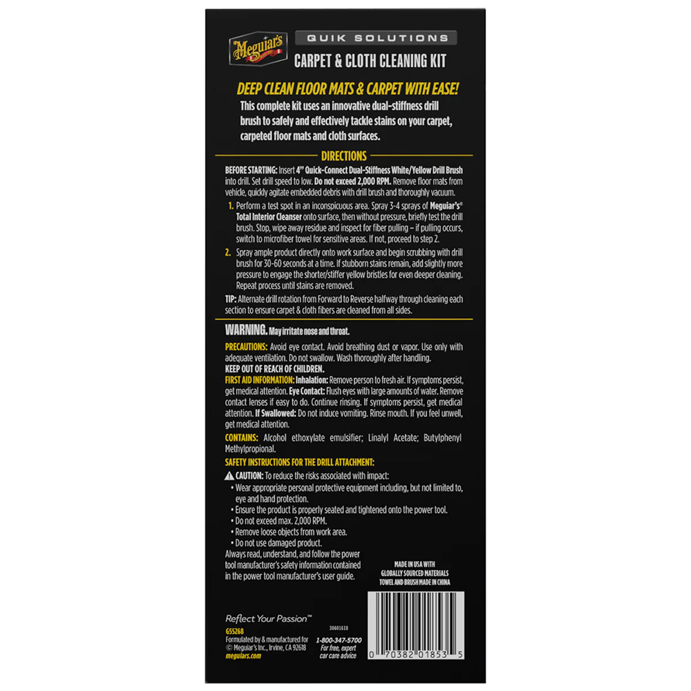 Meguiar's carpet and cloth cleaning kit instructions.