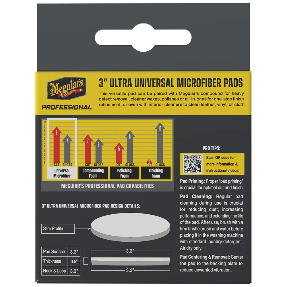 Meguiar's 3-inch microfiber pads packaging details.