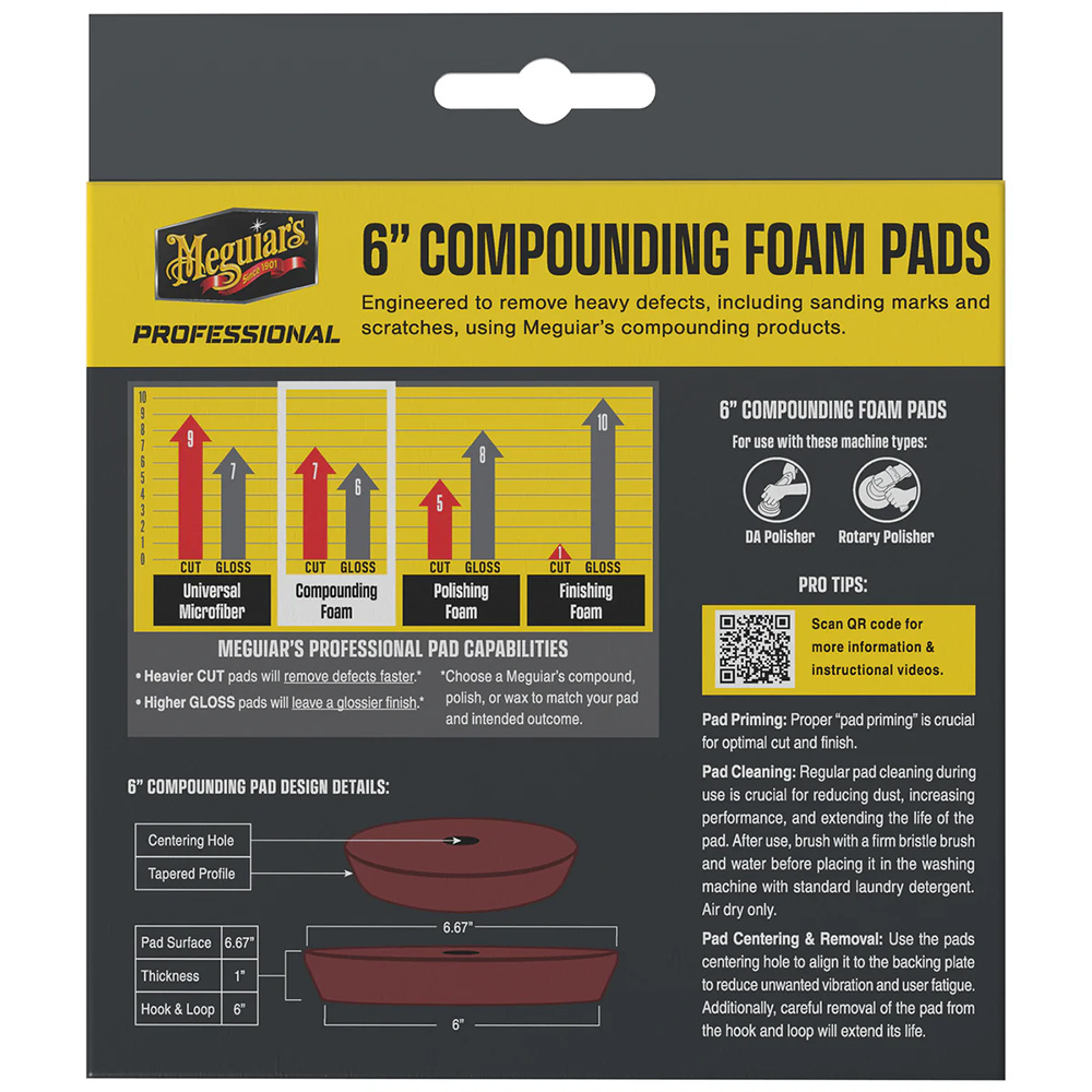 Meguiar's 6'' compounding foam pads packaging details.