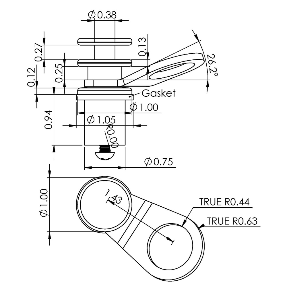 Technical drawing of mechanical component with dimensions.