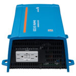 Blue power inverter with AC outlets.